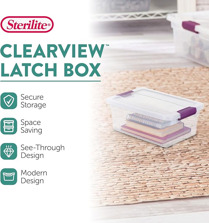 Sterilite 24-Pack 6 Quart ClearView Latch Box, Stackable Organizer Bins with Latching Lids - Clear Plastic Organization Containers for Closet, Bedroom, Shelving Units and Everyday Home Storage