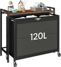 Laundry Sorter, Laundry Hamper with Storage Shelf, Mobile 2-in-1 Basket Organizer, 120 L Rolling Hamper, Large Bags and Movable Wheels, Metal Frame, Rustic Brown and Black TXY01BF