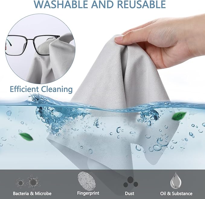 Vin Beauty Extra Large Microfiber Cleaning Cloths (12"x 12") for Eyeglasses, Lens, Glasses, Reusable Eyeglass Cleaner Cloths Wipes for All Glasses and Screens