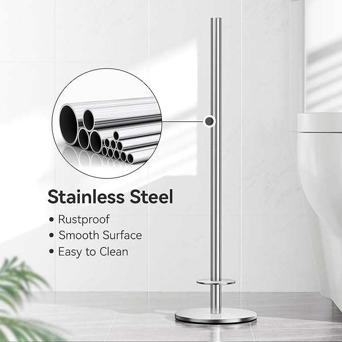 Brushed Nickel Toilet Paper Holder Stand for Spare Rolls Storage, Stainless Steel Freestanding Toilet Paper Holder with Shelf Hold 5 Paper Rolls