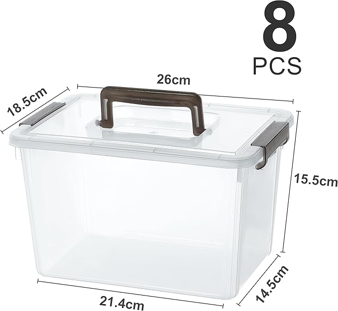 Citylife 8 Packs 6 QT Plastic Storage Bins with Latching Lids Clear Storage Box with handle Stackable Storage Containers for Organizing Snacks, Crafts, Toys, Tools