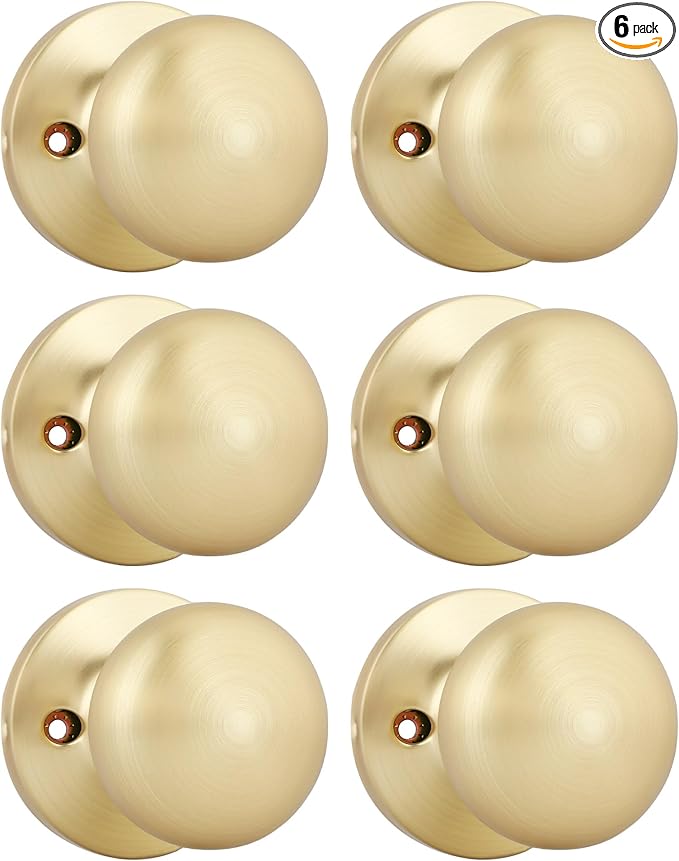 Goldenwarm Gold Closet Door Knobs, Handle Function Non-Locking Dummy Door Knob, Brushed Gold Individual Dummy Door Knob Single Side for Closets, French Double Doors, and Pantry(6 Pieces)