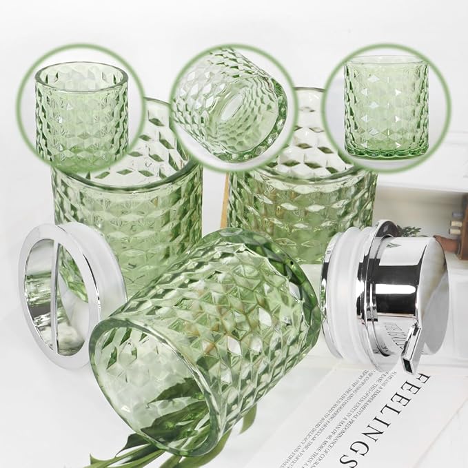 Bathroom Accessories Set, 3pcs Green Glass Bathroom Accessory Set,Toothbrush Holder, Foaming Soap Dispenser and Tumbler, Silver Bathroom Decor Sets for Organizer, Home Apartment Gift