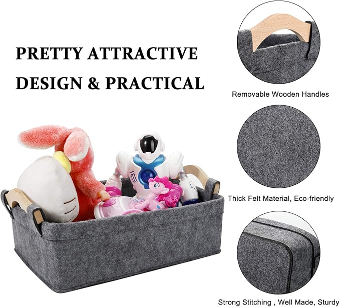 Small Storage Basket Soft Felt Collapsible Baskets Storage Bins for Cellphone Earphone Chargers Cables Make Up Shelf Fabric Drawers Storage Baskets Cute Storage Baskets Light Gray
