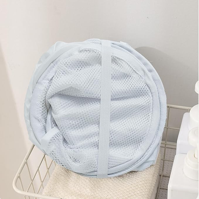 Pop Up Laundry Hamper, Reinforced Mesh Laundry Basket with Handles, Collapsible Clother Hamper with Side Pocket for Home, College Dorm, Travel - White Vertical Storage Basket