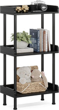 Hosfais Bookshelf Small Book Shelf, 3 Tier Wood Bookcase Industrial Bookshelf with Edge Protection Metal Standing Book Shelves Display Book Rack for Living Room Bedroom Home Office (Black)