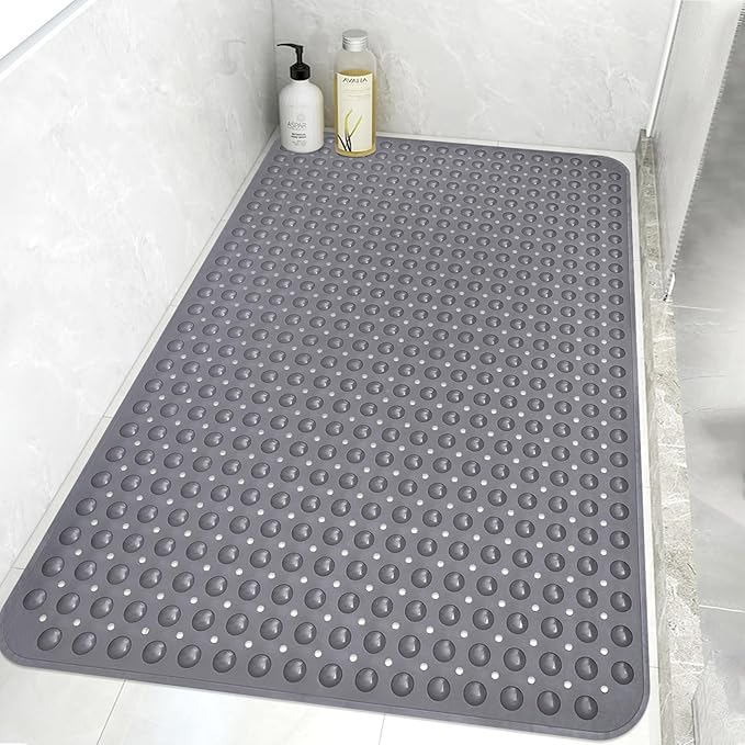 Mofonky Shower Mat Non Slip: 47.2 x 31.5 Inch Extra Large TPE Shower Mats for Inside Shower - Anti Slip Shower Stall Matt with Drain Hole and Suction Cups for Elderly