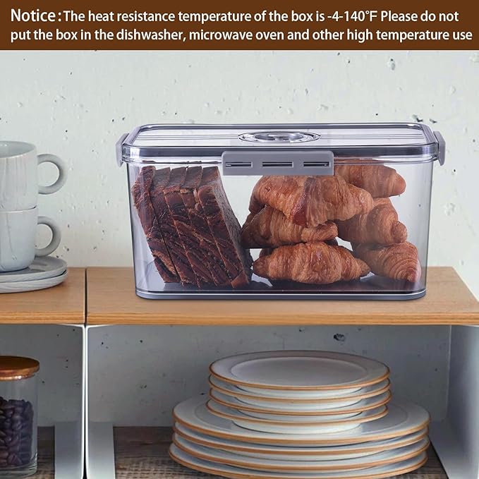 Bread Box Bread Boxes for Kitchen Counter Airtight, Time Recording Bread Storage Container with Lid, Bread Keeper for Homemade Bread, Toast, Bagel, Donut and Cookies, LARGE Grey