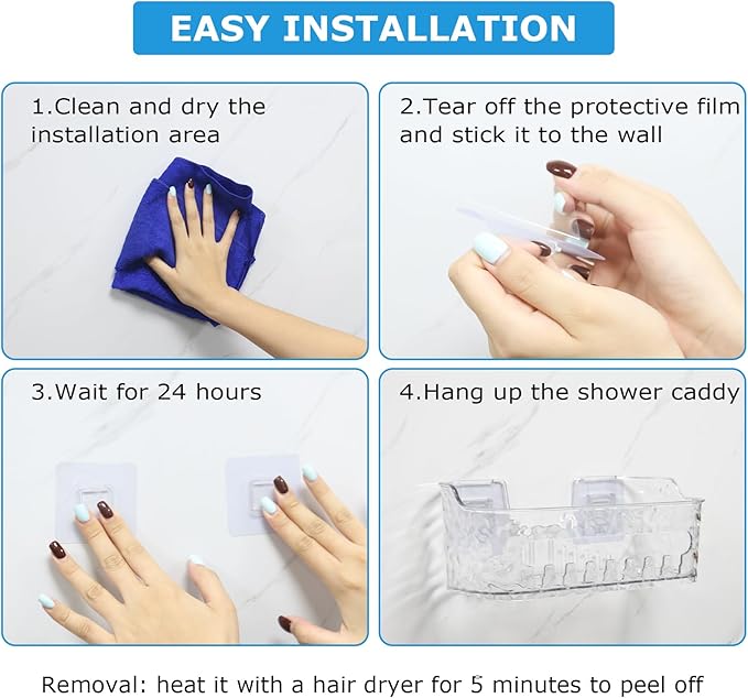 Lsnisni Shower Caddy Acrylic 3 Pack, Adhesive Clear Shower Organizer, Plastic Bathroom Shelves with Self Adhesive Tape, No Drilling, Wall Mounted for Bathroom Storage & Kitchen