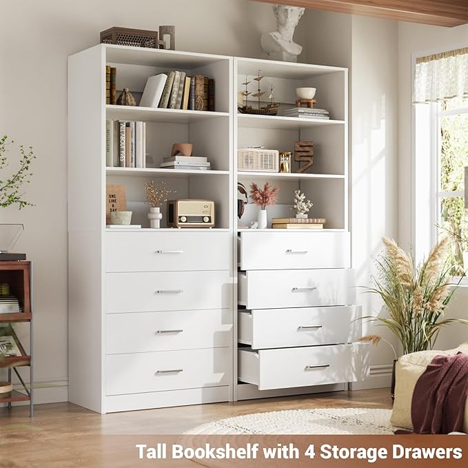 Aheaplus Closet Drawers Organizer System, 21.3" Wood Closet System with 4 Drawers, Modular Walk-in Closets Storage Unit, White