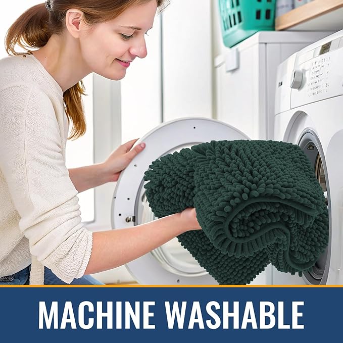 Arotive Bathroom Rugs 59x24, Extra Soft Absorbent Shaggy Chenille Bath Rugs, Machine Washable Rubber Backing Non-Slip Bath Mats for Bathroom Floor Tub and Shower, Home Decor Accessories,Blackish Green