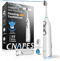 3-in-1 Flossing Toothbrush – Flosses, Vibrates and Oscillates, Electric Toothbrush with Water Flosser for Adults, 5 Brush Heads, 3 Modes for Plaque Removal, Sensitivity & Braces, Travel - White