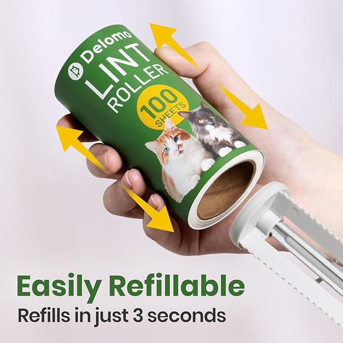 DELOMO Lint Roller 1,000 Sheets (5 Rollers + 5 Refills) - Lint Rollers for Pet Hair Extra Sticky, Mega Value Pet Hair Removal Tool for Clothes/Couch/Furniture/Car - Ideal Home Gift for Pet Owners