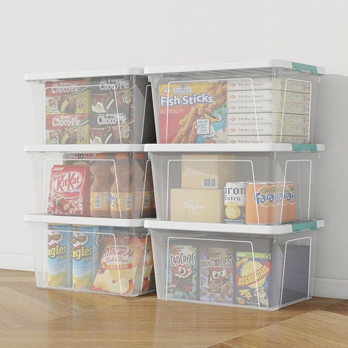Loiycg 35 Quart Clear Lidded Storage Bins, Plastic Latching Organizer Boxes, 6 Pack