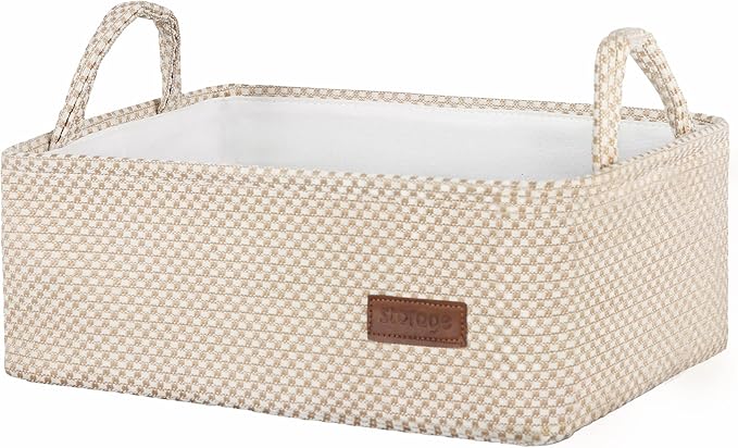 Small Storage Basket for Organizing，Collapsible Fabric Basket Bins for Shelves, Closets, Laundry, Nursery,Toys,Books,Decorative Basket for Gifts Empty with Handles,15"*10"* 5.3"（Beige）
