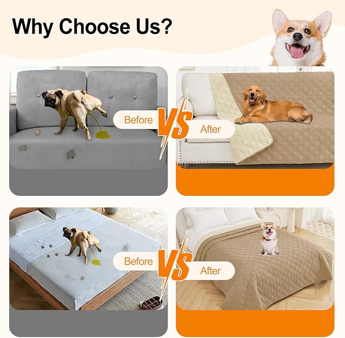 Smiry Reversible Waterproof Couch Covers for Sofa, Washable Dogs Pet Couch Covers for 3 Cushion Sofa Pet Friendly, Water Resistant Furniture Protector Slipcover, Geometric (52"x82", Camel/Beige)