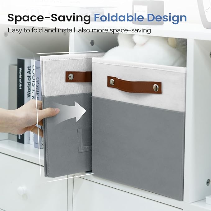 6-Pack Storage Cubes with Handles & Label Holders Basket, Closet Cube Home Organizer Bins(White/Dark Grey, 10.5*10.5*11 inch)