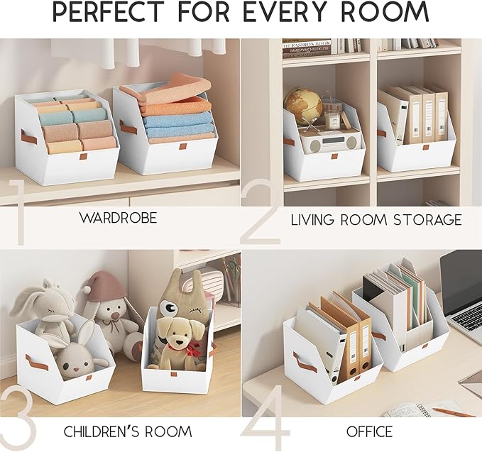 Fabric Closet Storage Cubes - 8 Pack Square Storage Bins with Dual Handles for Clothes, Towels, Toys, Cube Storage Organizers for Bedroom, Nursery, Shelves, Closet, Small Spaces, White