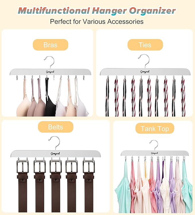 Bra Hanger for Closet, 2 Pack Tank Top Hanger w/20 Hooks Capacity Foldable Wood Space Saving Hangers, 360°Rotating Closet Organizers and Storage for Dorm & Apartment for Bra Scarf Ties(White)