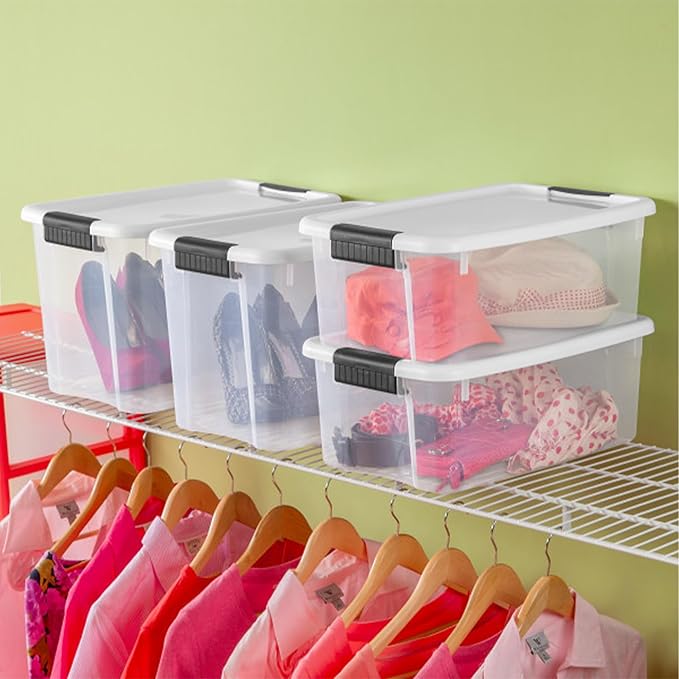 Sterilite 24-Pack Ultra Latching Box, Storage Bins with Lids, Clear Plastic, 18 Quart - Heavy-Duty Organizing Containers for Closet, Bathroom, and Office
