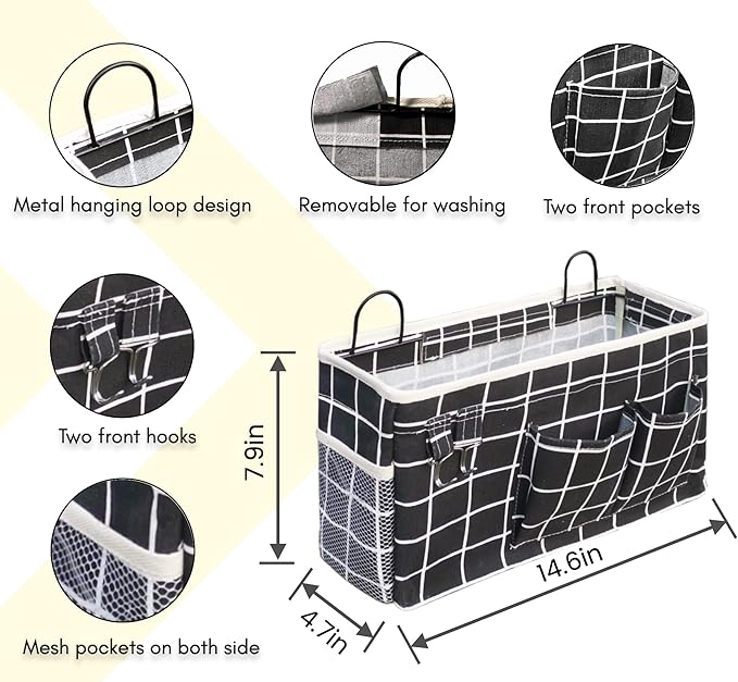 Kanrichu 2pcs Large Wall Hanging Organizer Bag, Linen Fabric Door Hanging Storage Baskets with Pockets, Waterproof Bin for Kitchen, Bedroom, Office, RV Camper (Black)