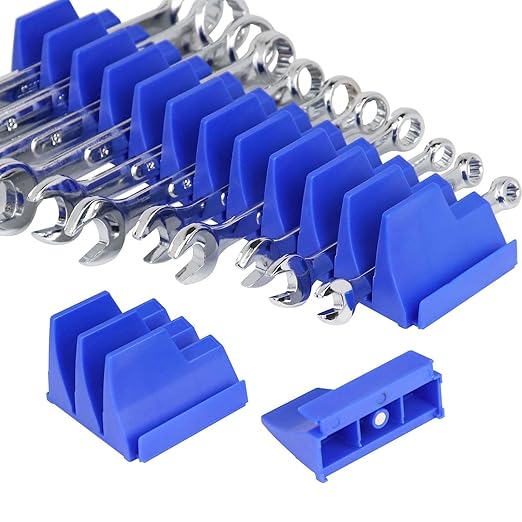 42-Tool Magnetic Wrench Organizer, Wrench Organizer for Tool Box, Wrench Holder for Tool Drawer Storage - Wrench Rack with Metric & SAE Label. Gift for Father, Brother and Boyfriend (Blue)