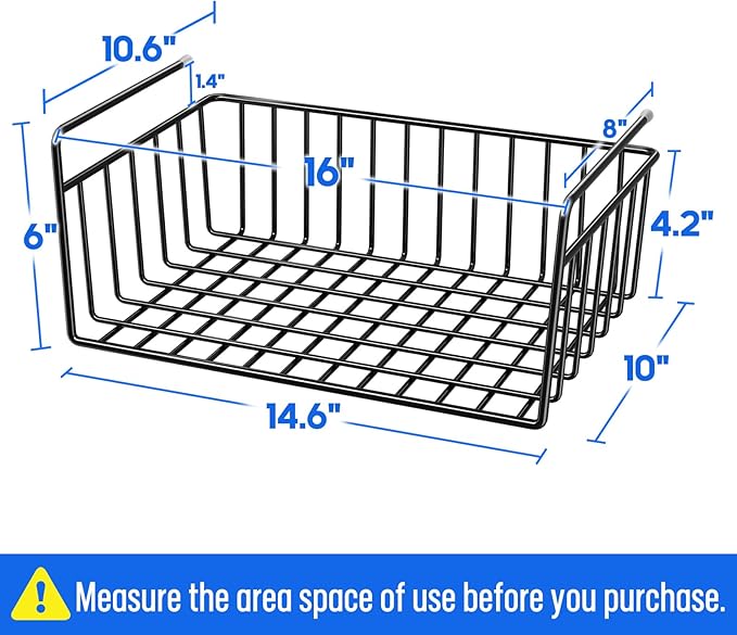 SUFAUY 6-Pack Under Shelf Basket Storage, Wire Shelves for Storage and Organization, Under Cabinet Paper Plate Dispenser Organizer Holds up to 22lbs for Pantry Closet, 10.6“d x 16" w, Black
