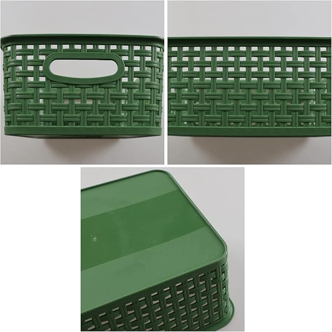 Plastic Kitchen Basket, Woven Storage Baskets, 6 Packs Deep Green