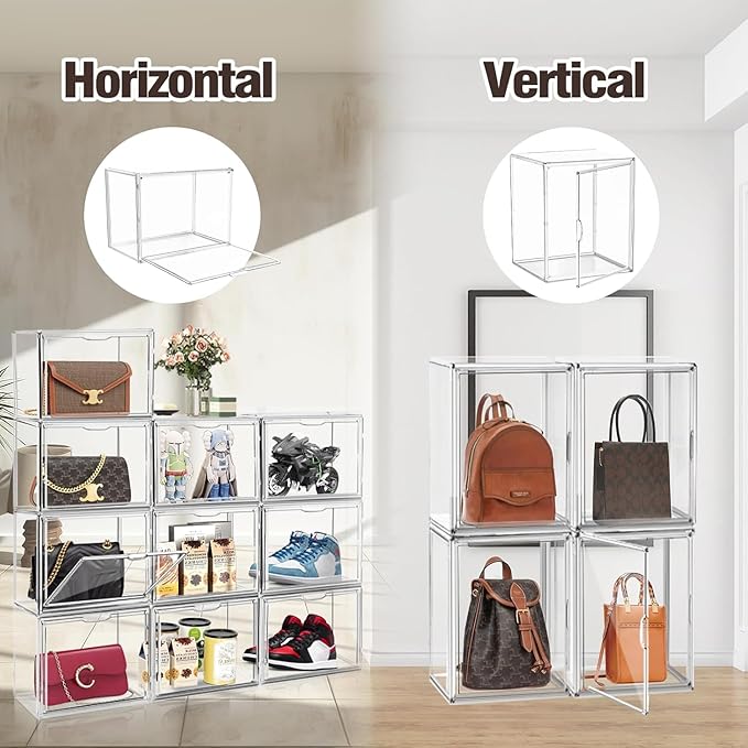2 Pcs XX-Large Acrylic Shoe Display Case, 15.3'' x 9.8'' x 11.4'' Boot Boxes for Tall Boots Size 15 Sneaker Case Super Large Storage Boxes for Boots, Handbag, Collectibles, Books, Cosmetic
