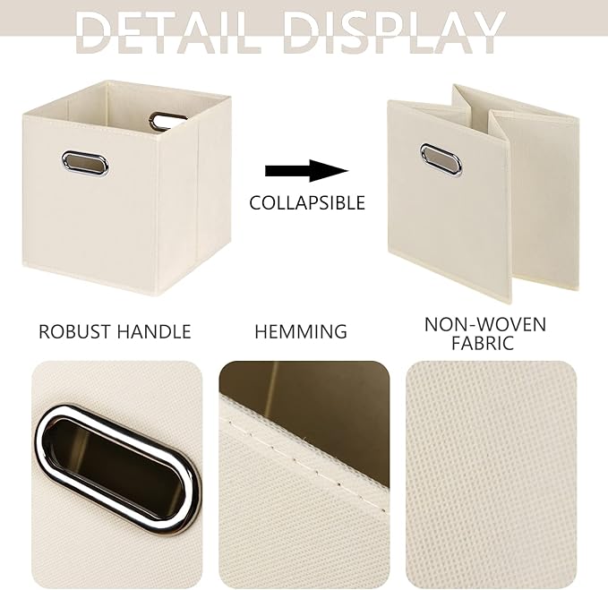 Fabric Cloth Storage Bins,Fabric Cube Organizer with Dual Handles Foldable Cube Storage Baskets for Home Bedroom Storage,Set of 8,(Creamy-White)