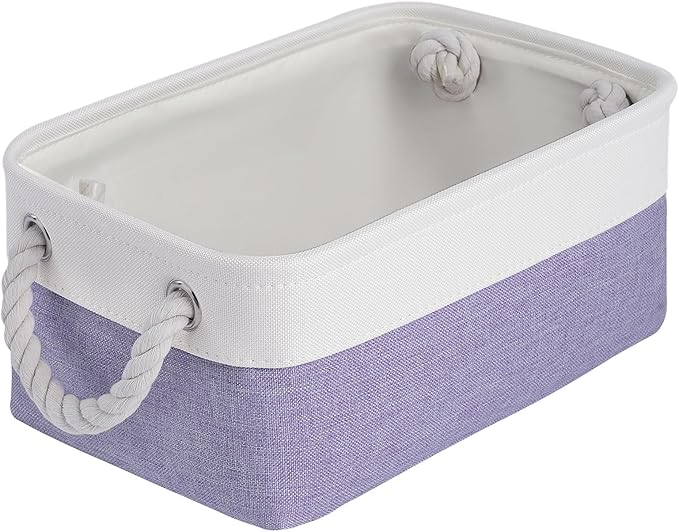 Storage Baskets for Shelves 11.8x7.9x5.2 Inch, Foldable Fabric Storage Bins with Handles, Small Storage Baskets for Organizing Closet, Office, Home Organization (1-Pack, White&Purple)