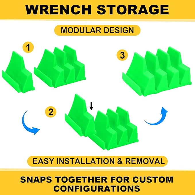 Chunful 100 pcs Modular Wrench Organizer Holder Wrench Tool Organizers Storage Racks Set with Metric & SAE Label for Tool Box Drawer Storage for Father Brother Professional Mechanics Men (Green)