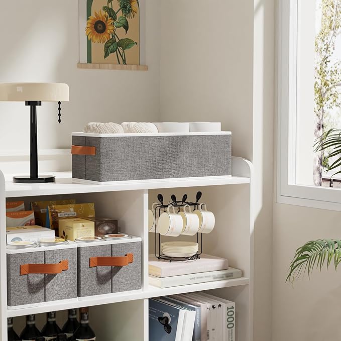 Fabric Storage Baskets, Foldable Clothes Organizer Boxes, 15 x 6 x 5 Inch Storage Cubes with Handles for Laundry Bathroom , Gray, 3-Pack