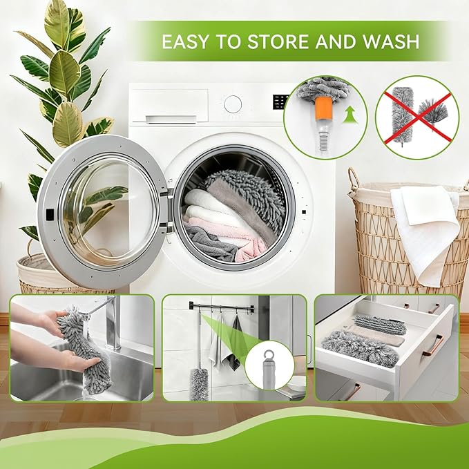 12-in-1 Professional Deep Cleaning System, 100-inch Extendable Duster with Under-Appliance Pads & Multi-Angle Heads for Ceiling Fans, High Ceilings, Blinds, and Gaps