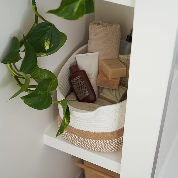 Stylish Cotton Rope Storage Basket For Dog Toys, Magazines or Books - The Perfect Woven Bin with Handles For Everyday Organization Reduces Clutter in Your Rooms - A Decorative Gift & Storage Box