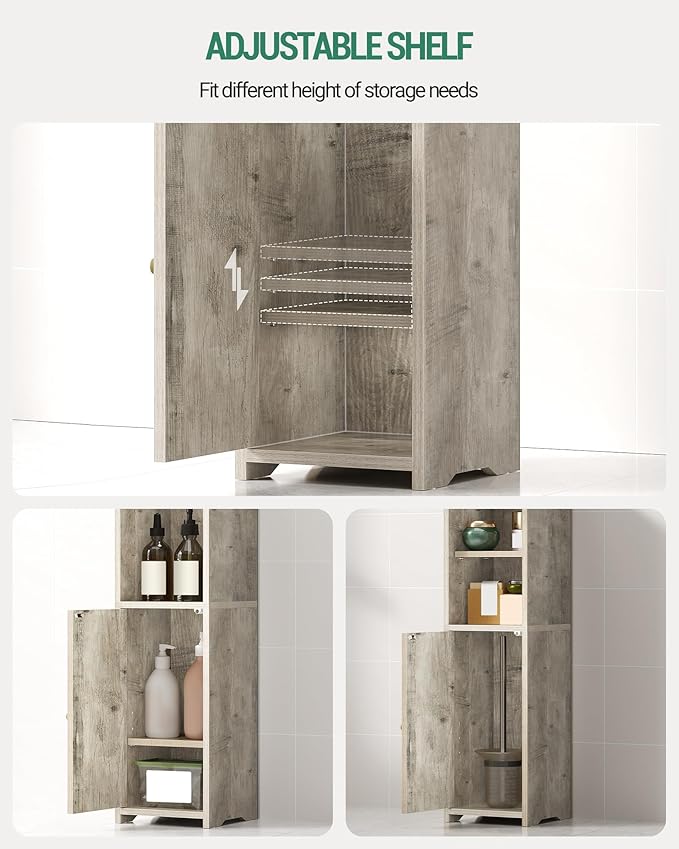 Bathroom Storage Cabinet, Corner Floor Cabinet with Doors and Adjustable Shelf, Narrow Toilet Paper Cabinets, Bathroom Organizer for Small Spaces, Greige BC19705X