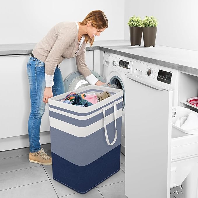 StorageRight Laundry Basket Hamper Large Collapsible Laundry Hamper with Easy Carry Handles，Freestanding Clothes Hampers for Laundry, Bedroom, Dorm, Clothes, Towels, 125L, Gradient Blue