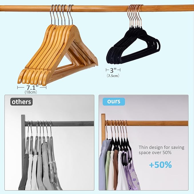 Baby Velvet Hangers 50 Pack - 11 Inch Premium Non Slip Felt Kids Hanger for Toddler & Infant Clothes - 0.2" Ultra Thin Baby Clothes Hangers with 10 Hanger Clips - Black