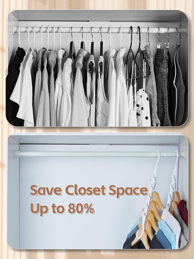 HOUSE DAY Closet Organizers and Storage, Magic Hangers Space Saving Clothes Hangers, Pack of 8 Sturdy Plastic Hangers with 5 Holes for Wardrobe Closet Organization, College Dorm Room Essentials