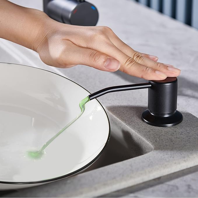 Soap Dispenser for Kitchen Sink Matte Black, Lotion Dispenser for Kitchen Sink Stainless Steel Sink Soap Dispenser 13 OZ Bottle Built in Design Refill from The Top