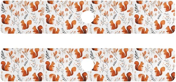 Squirrels and Fall Leaves Kitchen Sink Splash Guard Sink Faucet Mat Faucet Handle Drip Catcher Drain Mats for Kitchen Bathroom Countertop Absorbent Dish Drying Pad 2Pack 14.7x5.4IN
