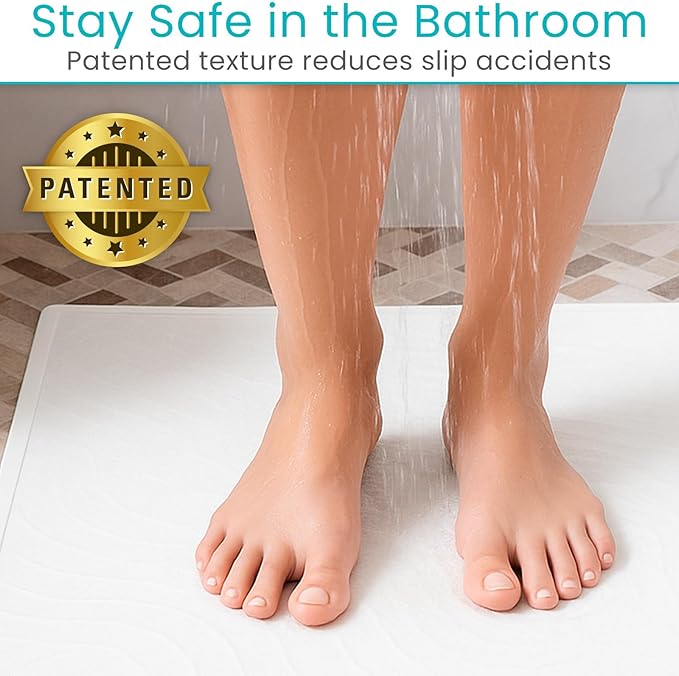 Vive Non-Slip Bath Mat with Suction Cups - 28" x 16" Extra Large Rubber Mat for Safety & Comfort - Patented Grip Prevents Slips and Falls for Kids, Elderly, Men, Women - XL Non Skid Shower & Tub Cover