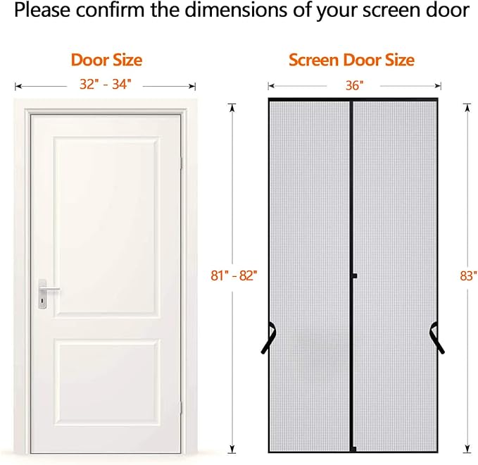 Sunolga 36 x 83 Inch Magnetic Screen Door, Fits Doors Size 34 x 82 Inch, Reinforced Fiberglass Screen Door Mesh with Full Frame Hook & Loop, Door Screen Magnetic Closure for Hands-Free