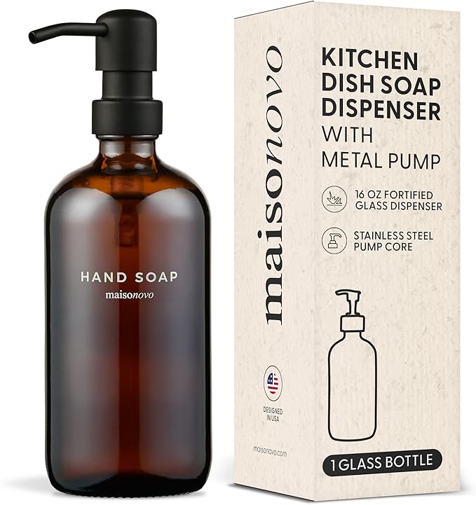 MaisoNovo Soap Dispenser 1-Piece Set | 16.9oz Amber Bottles with Black Plastic Pumps