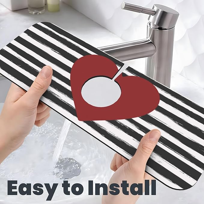 Set of 3 Red Heart Dish Drying Mat & Kitchen Sink Splash Guard Faucet Mat For Kitchen Counter Valentine's Day Absorbent Microfiber Dishes Pad Dish Drainer Rack Mats Fast Dry Kitchen Accessories