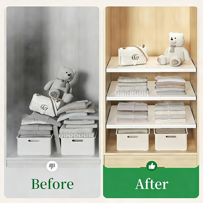 Expandable Closet Shelf Organizer, Adjustable Shelves Organizer, Storage Shelving Rack DIY Divider RV Separator for Cabinet Pantry Wardrobe Cupboard Kitchen, Small 1 Pack