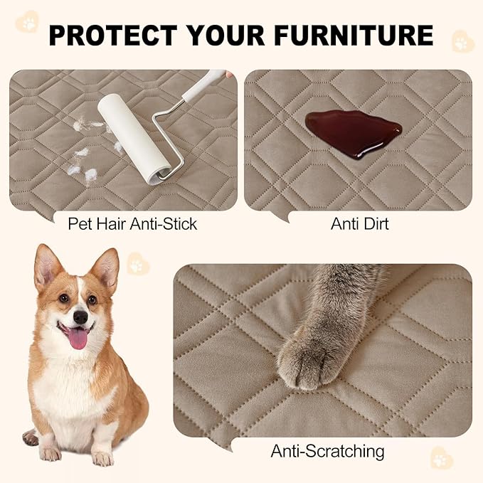 Smiry Reversible Waterproof Couch Covers for Sofa, Washable Dogs Pet Couch Covers for 3 Cushion Sofa Pet Friendly, Water Resistant Furniture Protector Slipcover, Geometric (30"x70", Taupe/Beige)