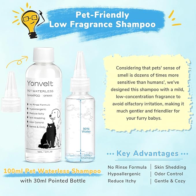 Pet Spray Brush for Cat & Dog, Hair Health & Grooming Set Includes 100ml Waterless Shampoo, Nail Clippers, Toothbrush, Comb, Cat Scratcher with Catnip, Disposable Cleaning Supplies, Gift-Set