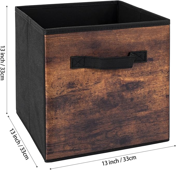 EWES 13 Inch Fabric Storage Cubes, 6 Pack Foldable Storage Bins with Handle, Storage Baskets Box for Shelves, Closet, Organizer, Brown Black