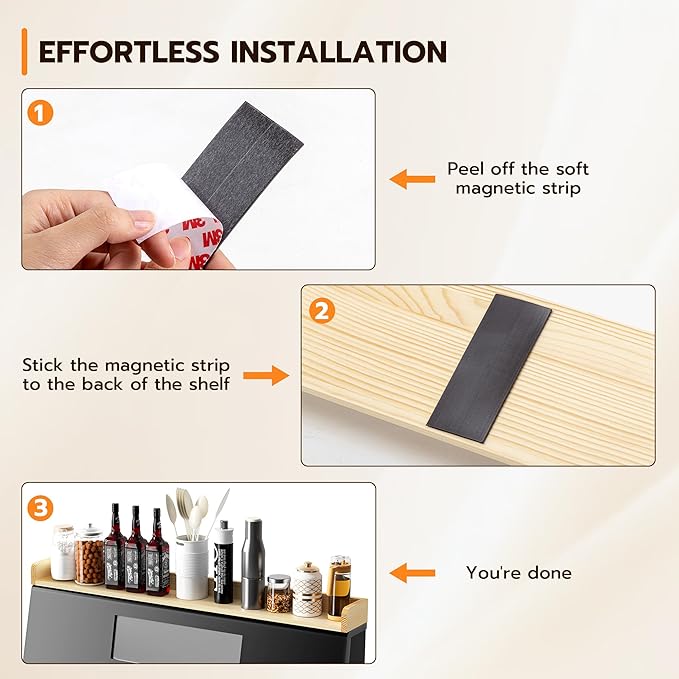 Fun Memories Stove Top Shelf, 30" Magnetic Shelf for Kitchen Stove, Pine Wood Stove Shelf, Wall Mounted Shelf for Home Storage Organization, Heat and Pressure Resistant, 1pcs, Natural